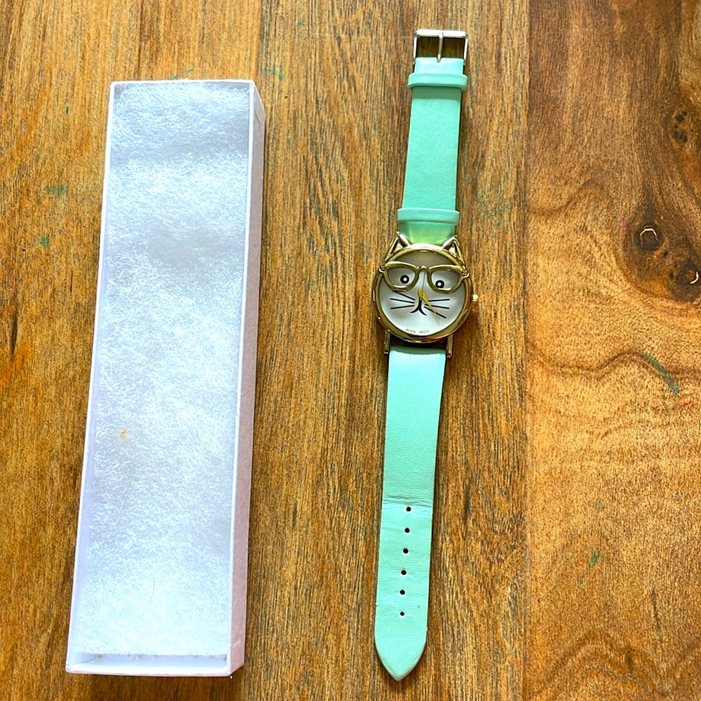 Kitty Cat wearing glasses watch - Mint